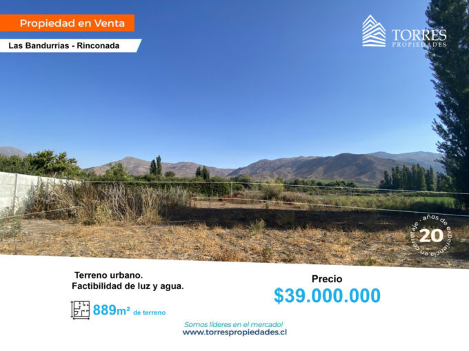 Terreno de 889 m2 en Rinconada de Los Andes.