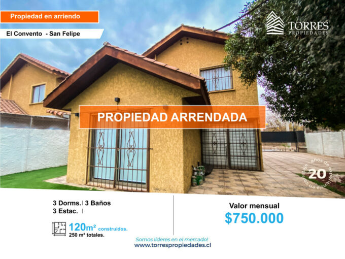 PROPIEDAD ARRENDADA – casa de 3 dormitorios y 3 baños en San Felipe.